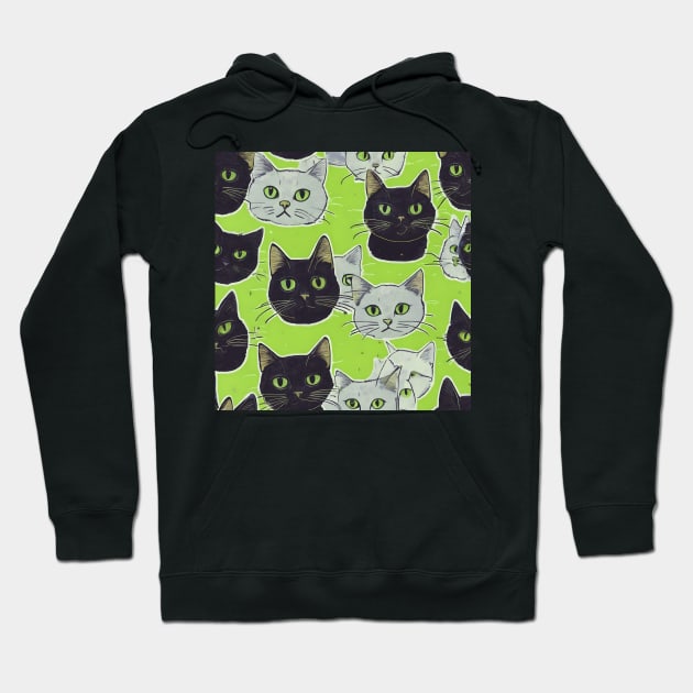 Black And White Cats Pattern Hoodie by vanityvibes